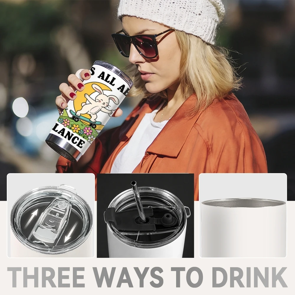 Balance Cat Quote Vacuum Flasks Durable 20oz Double Wall Tumbler With 2 Lids Straw Easy To Use For Hot Or Iced Coffee