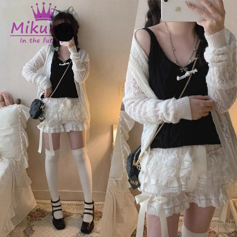 Mikumn Harajuku Y2k Women Cute Bloomers Vintage Victorian Pumpkin Pants Gothic Lolita Aesthetic Kawaii Sweet Bow Ruffles Shorts