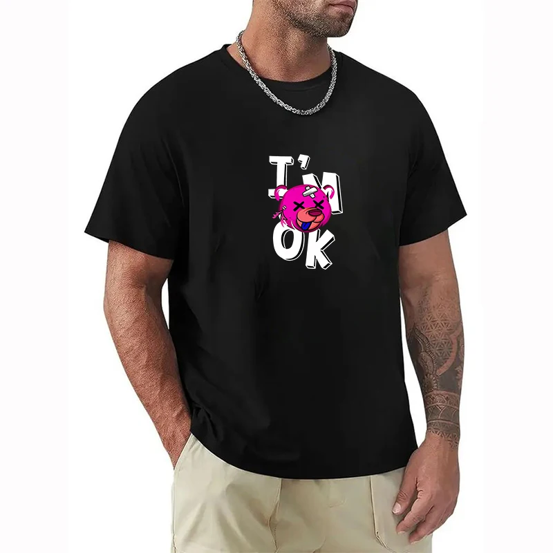 Bear Printed Graphic T Shirts Y2k Men's Clothing New in Tops Gifts for Boyfriend Men's Cotton T-shirt Streetwear Tees White