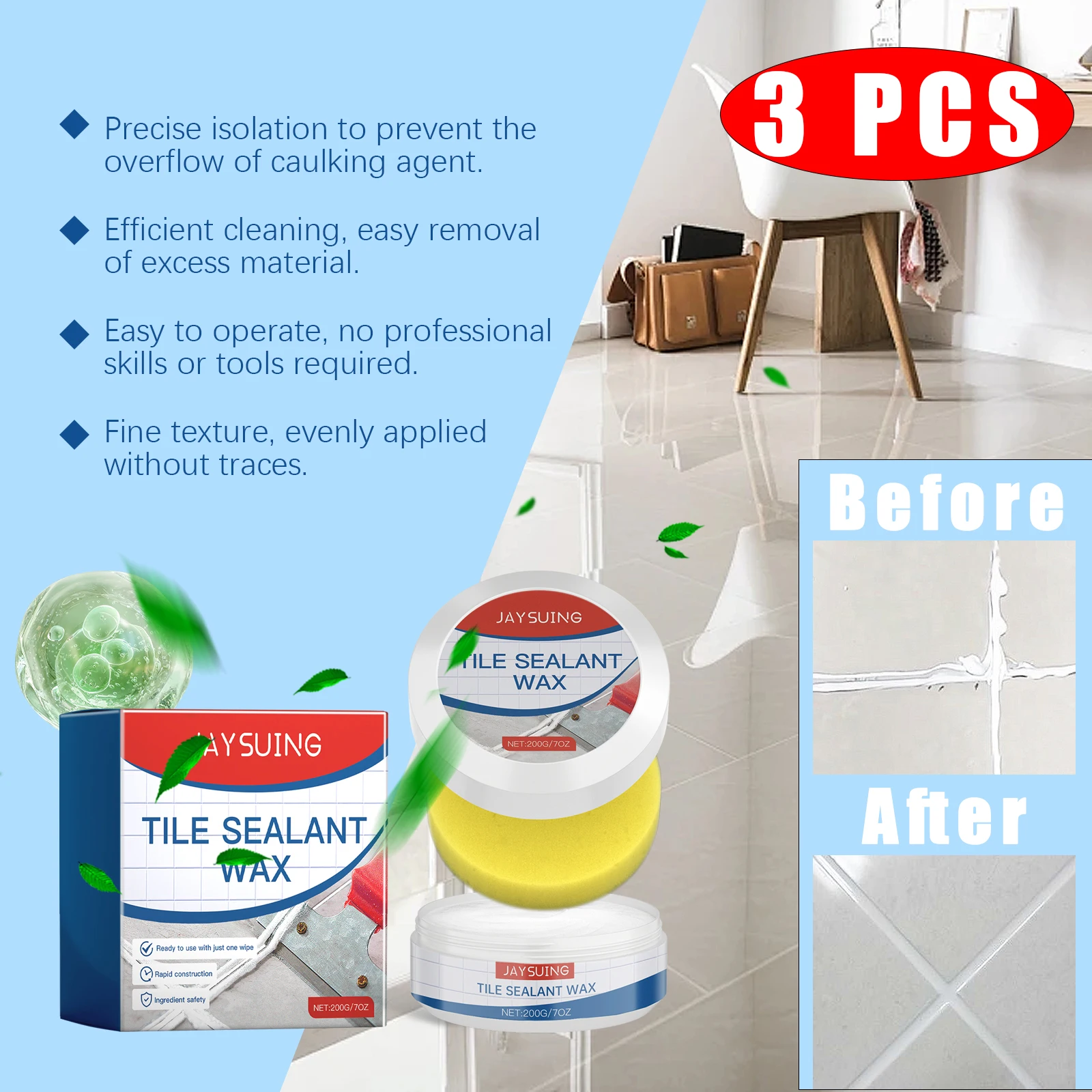 3pcs Tile Floor Cleaning Wax Multipurpose Household Renovation Ceramics Wall Floor Tile Seam Grout Isolation Protections Wax