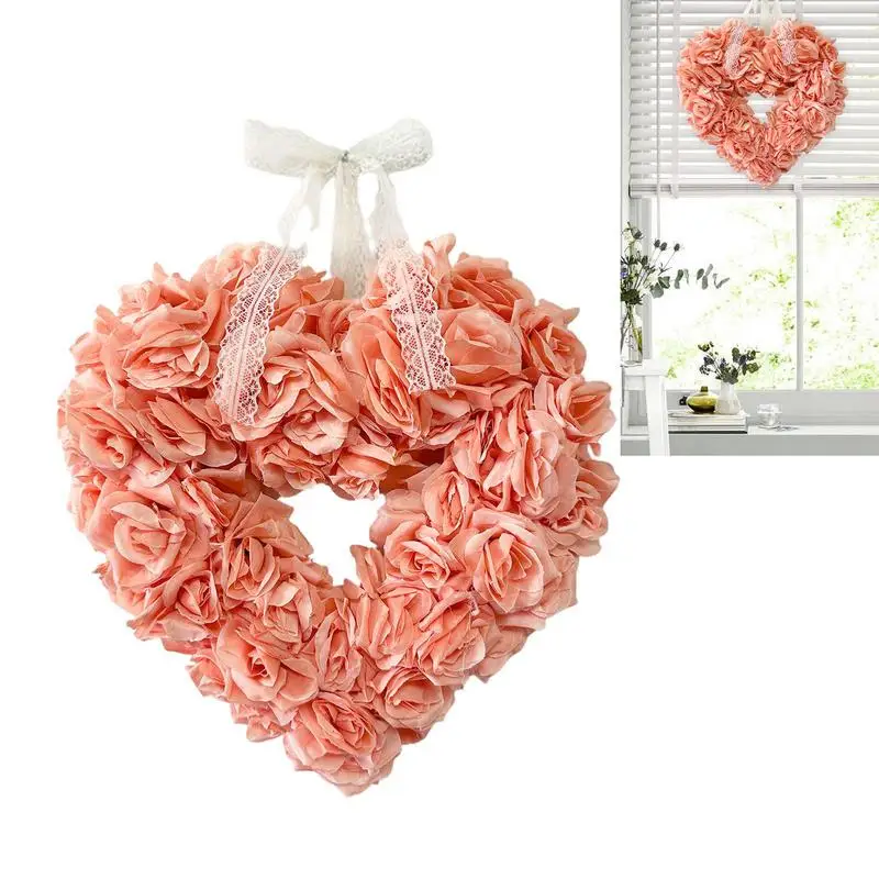 

Heart Valentines Wreath Valentines Day Love Rose Garland Wedding Scene Artificial Rose Door Hanger Party Home Decor Accessories