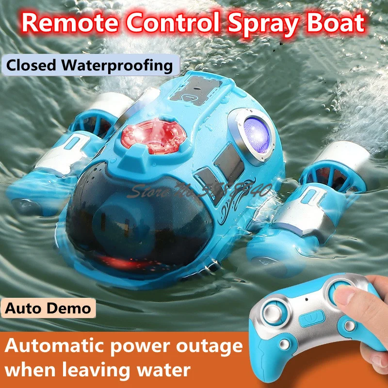 One Key Spray Smart Electric RC Boat Off Water Power Outage Auto Demo Closed Waterproofing Cool Lighting RC Boat Children Gift