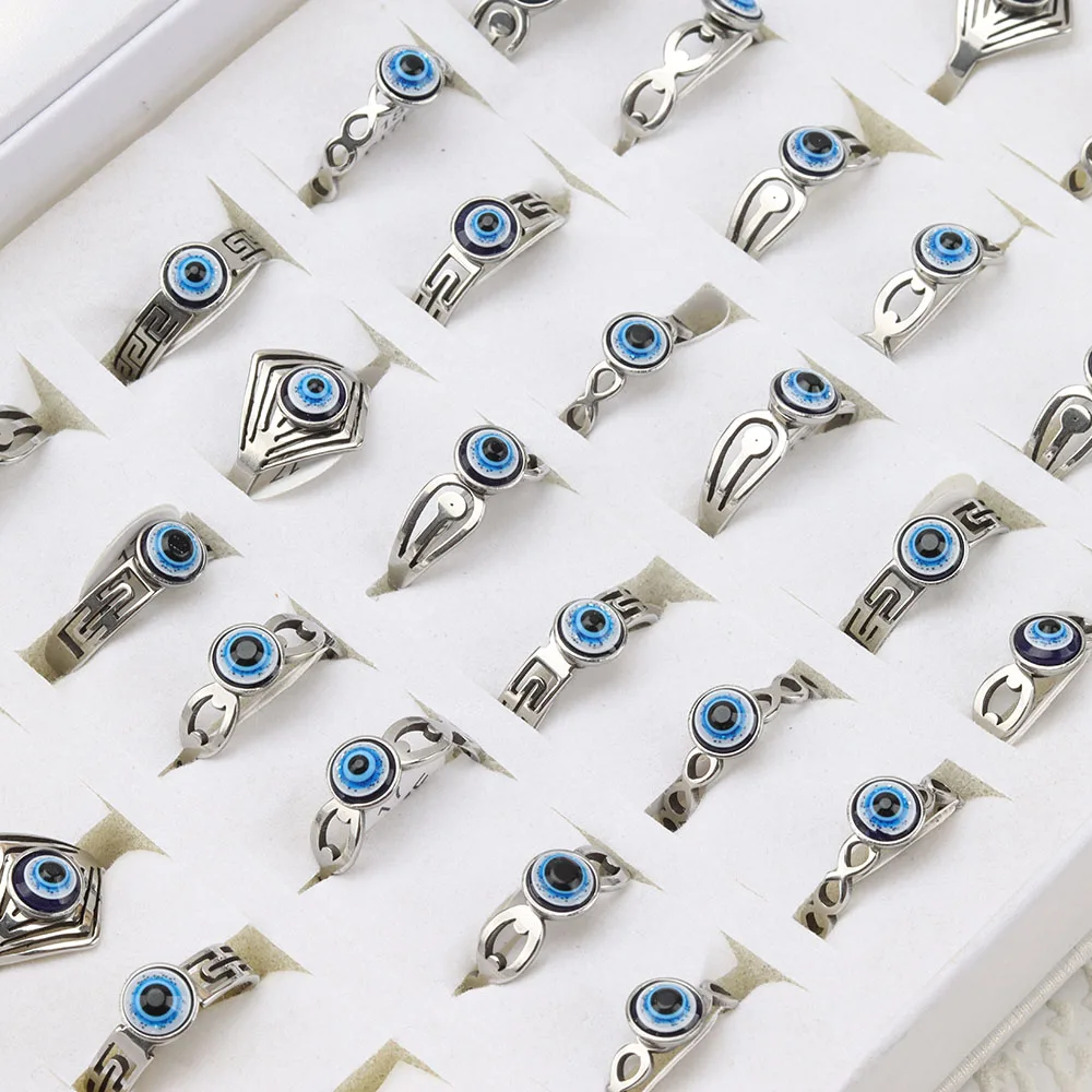 24 Teile/los Klassische Punk Teufel Auge Edelstahl Blue Eye Ring Großhandel Modische Rock Party Schmuck Geschenk – Detail 3