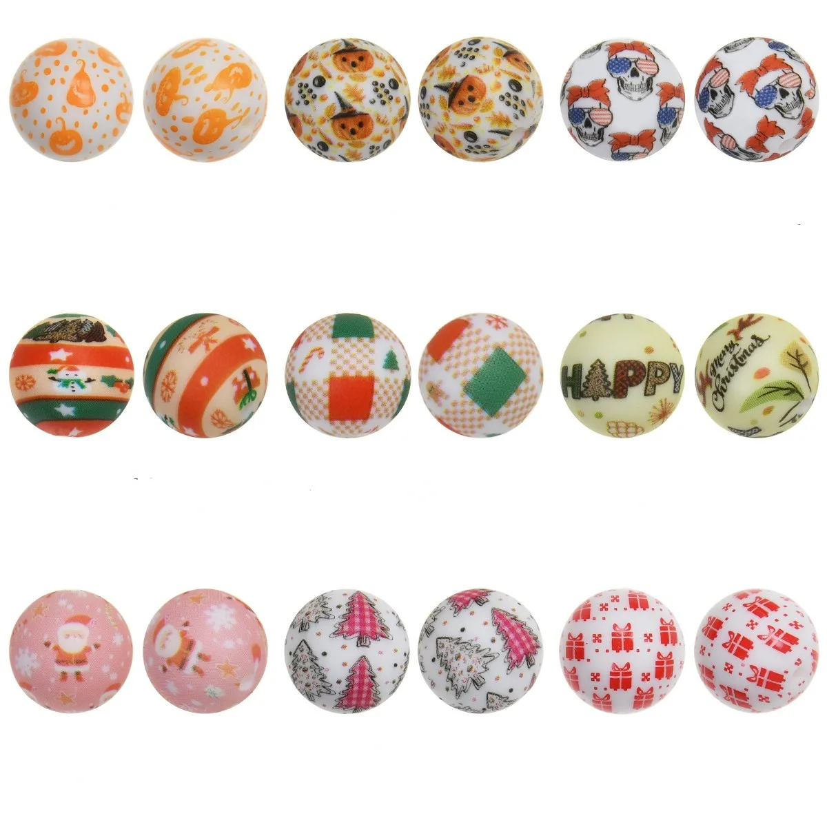 

50Pcs 15mm Christmas Snowman Silicone Printed Beads Leopard Food Grade Silicone Beads DIY Making Bracelet Keychain Accessories