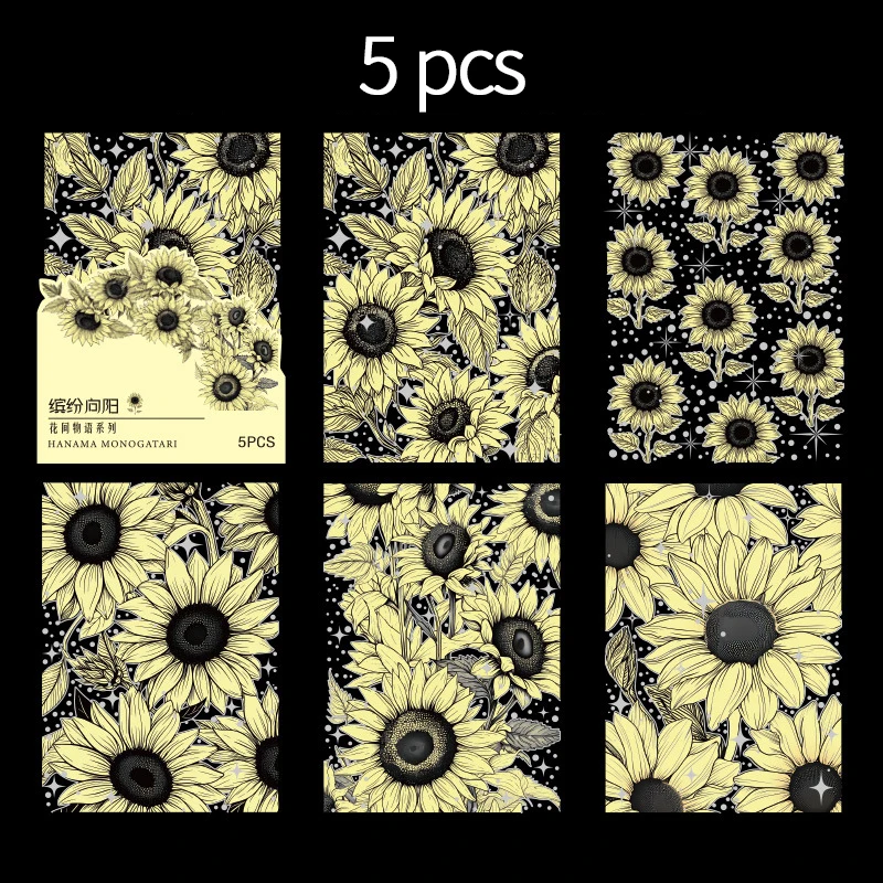 5 pcs Silver Stamping Flowers sticker Decorative Diary Album Scrapbooking Material back to school Junk Journal Supplies