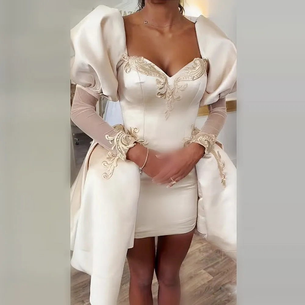 Impressionante sereia vestidos de baile com apliques mangas compridas sereia vestido de noite com trem destacável robes de cocktail