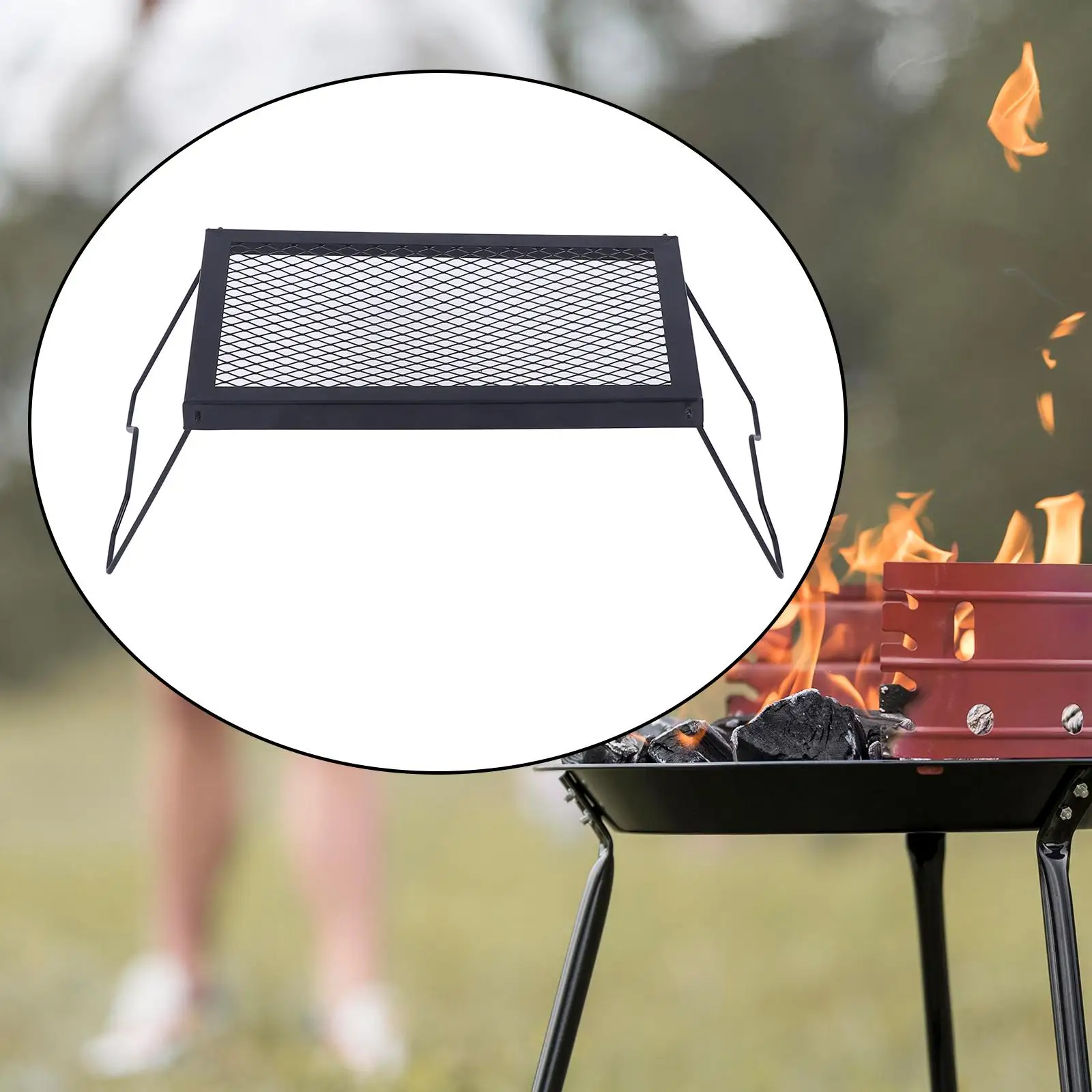 

Folding Campfire Grill Grate Folding Camping Table Compact Rack Camping Cooking Grate over Fire for Hiking Fishing BBQ Black