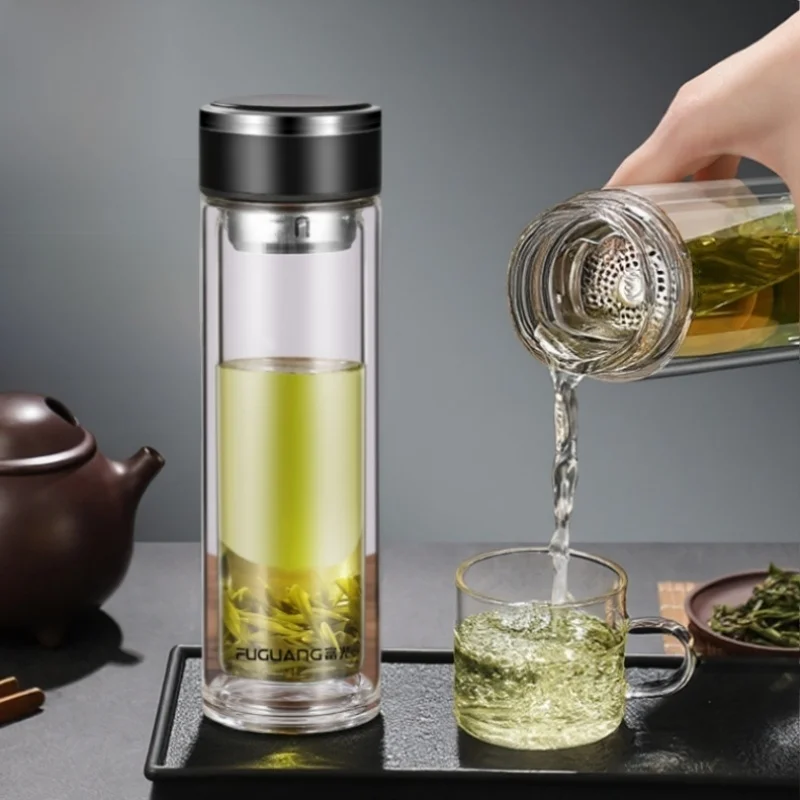 

Fugang Double Layered Glass Cup Men's Large Capaci Office Home Car Tea Brewing Cup Heat Insulation Anti Explosion High Boro...