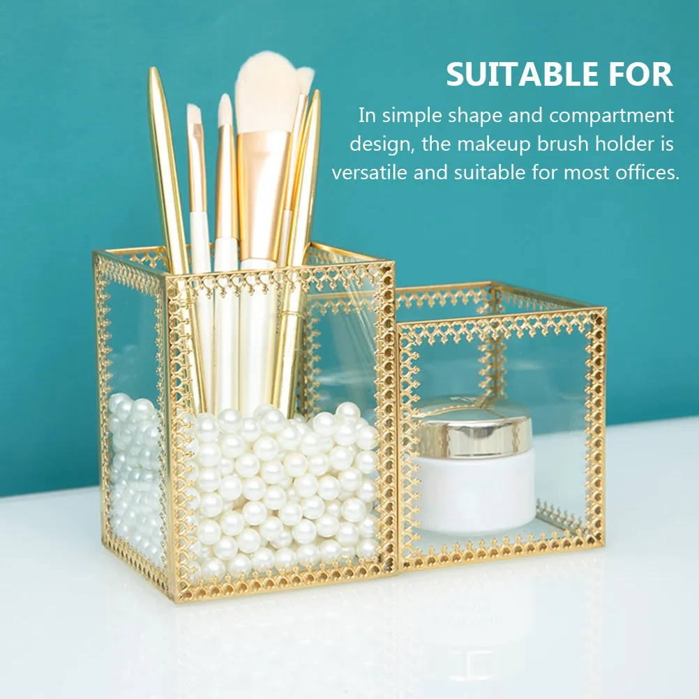 

Makeup Brush Storage Bucket Clear Large Capacity Glass Brush Holder Desktop Pen Organizer Stationery Container