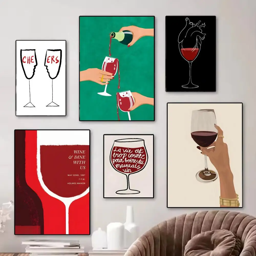 Trendy Romantic C-Candlelight Dinner Red Wine Glass Poster Modern Wall Art Collection for Home Decor