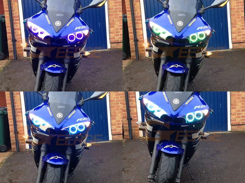 For Yamaha Yzf R6 2003 2004 2005 2006 2007 2008 2009 RF BT App Remote Multi-Color Ultra Bright RGB LED Angel Eyes Kit Halo Rings