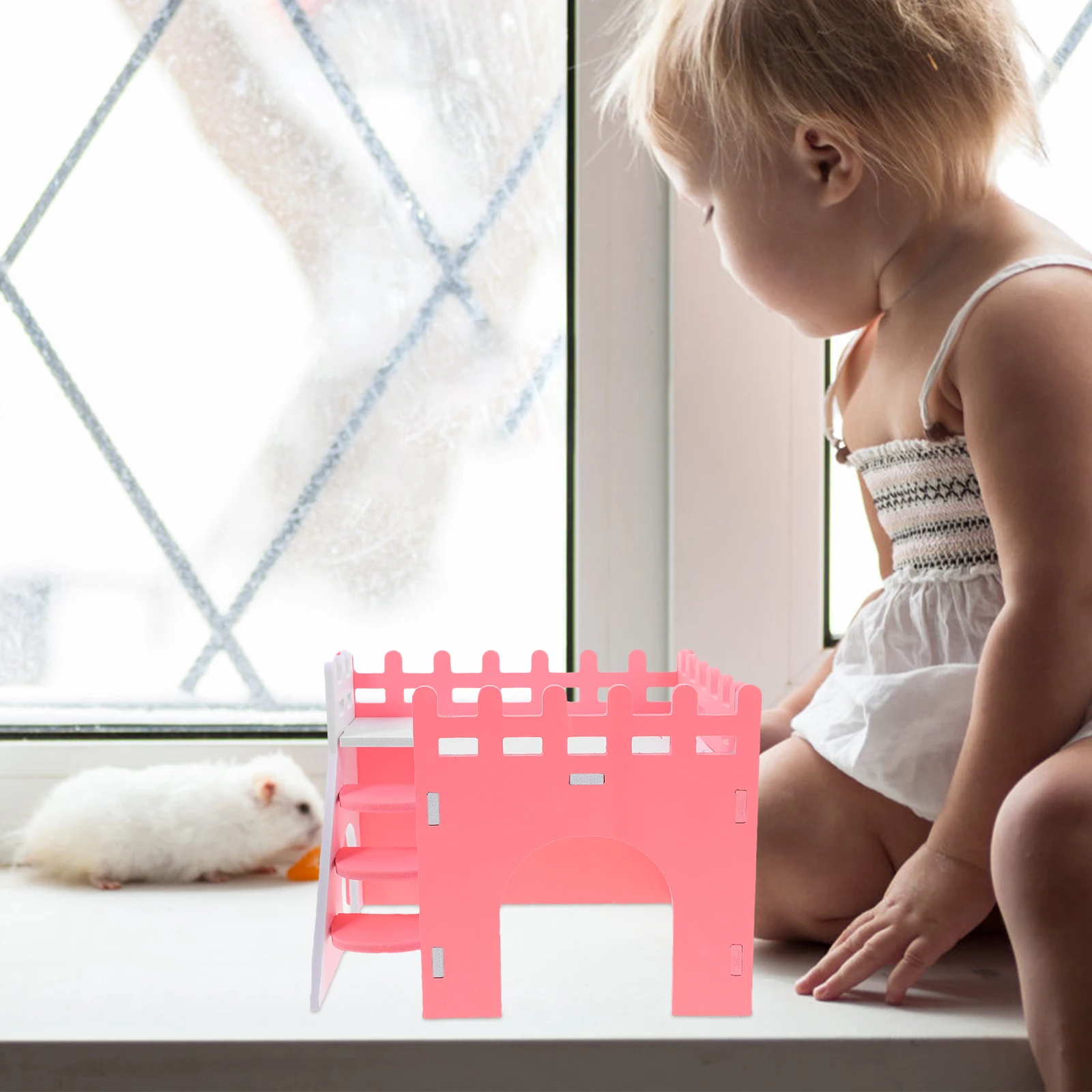 

1 Set Fashionable Pink Hamster House Large PVC Hideout for Small Animals with Easy Cleaning