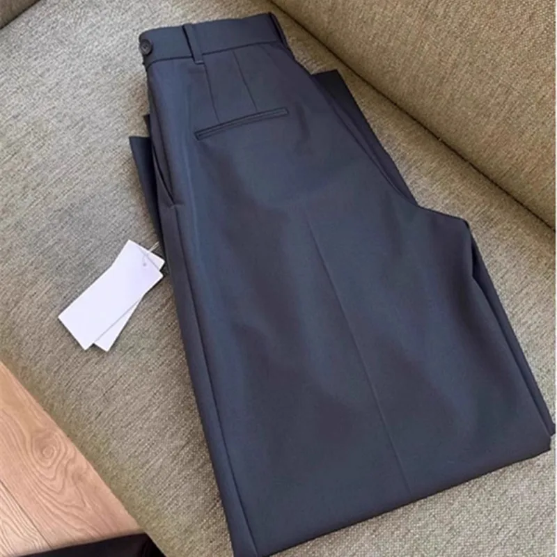 

Высокая талия, утягивающие прямые шерстяные широкие костюмные брюки для женщин, качество премиум-класса, изысканно прядение, летняя мода