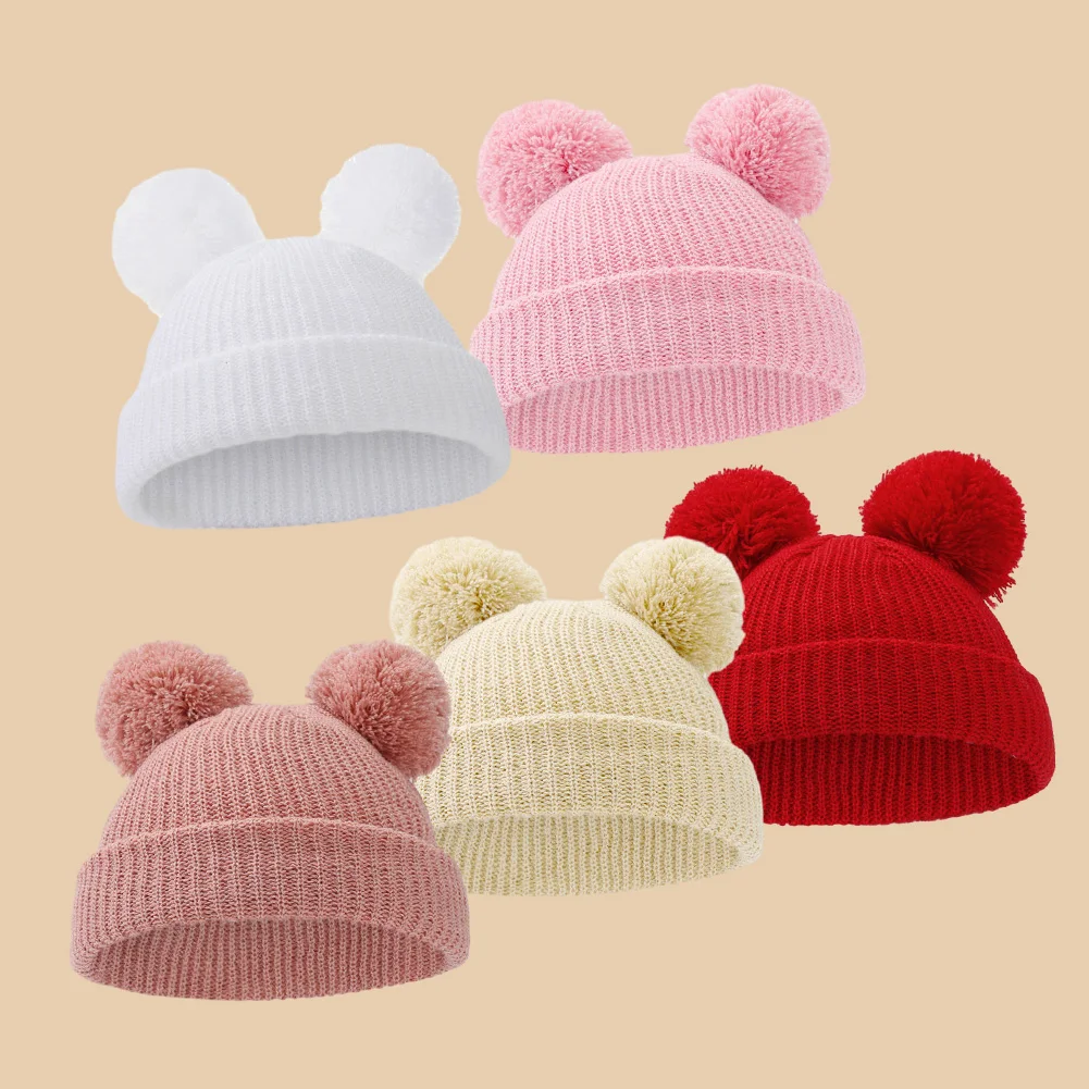 0-12 متر الصلبة محبوك لطيف بوم بوم قبعة الوليد بنين بنات عمامة القبعات مستشفى بونيه الرضع الخريف الشتاء أغطية الرأس طفل أغطية الرأس #6
