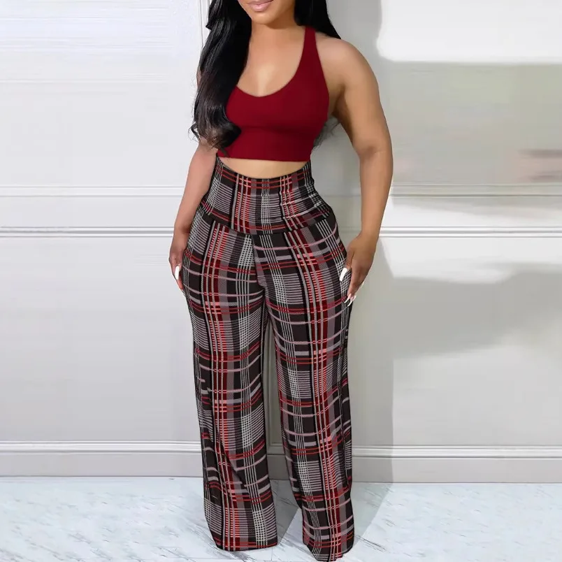 Dames geruite wijde pijpen broek hoge taille casual losse broek voor lente zomer nieuwe 2025, zelfontplooiing sexy broek met rechte pijpen