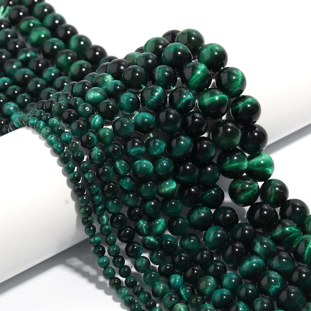 1 Strang 4/6/8/10/12mm Naturstein Grüner Tigerauge Perlen Runde Lose Perlen für Schmuckherstellung DIY Armband Halskette Zubehör