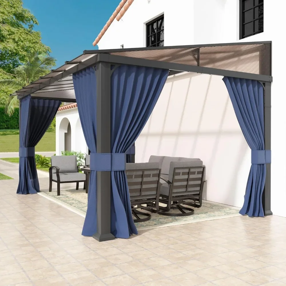 

10' X 14' Gazebo, Durable Aluminum Frame & Netting Curtain, Large Wall-Mounted Awnings for Patio, Patio Gazebos