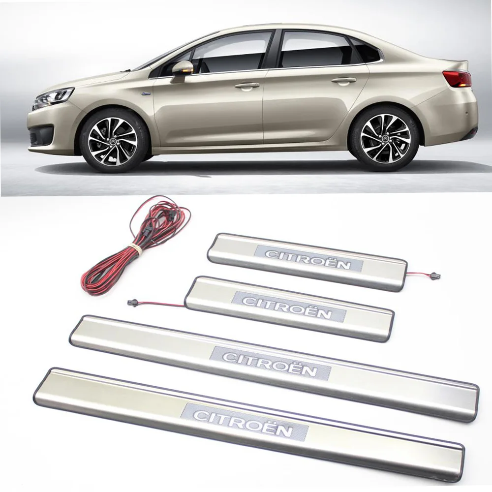 Stainless Steel Led Door Sill Scuff Plate Guard Sills Protector Trim For CITROEN C4 Sedan 2010-2019