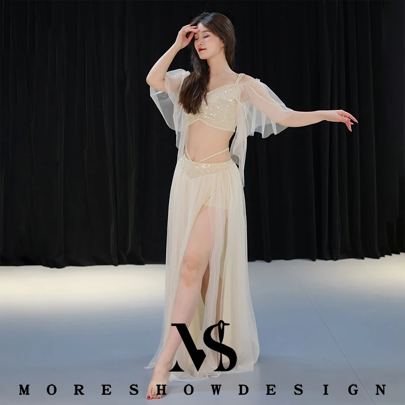 Buikdanskostuums voor vrouwen Top + rok 2-delige mesh rok Set danskleding Prestaties oefenkleding Dansoutfits Pak