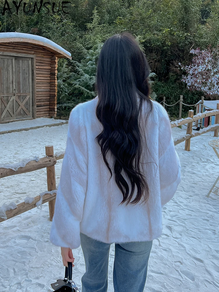 AYUNSUE 2025 ベルベットミンクファージャケット レディース 高級ミンク冬用ジャケット 女性用服 高品質ショートコート