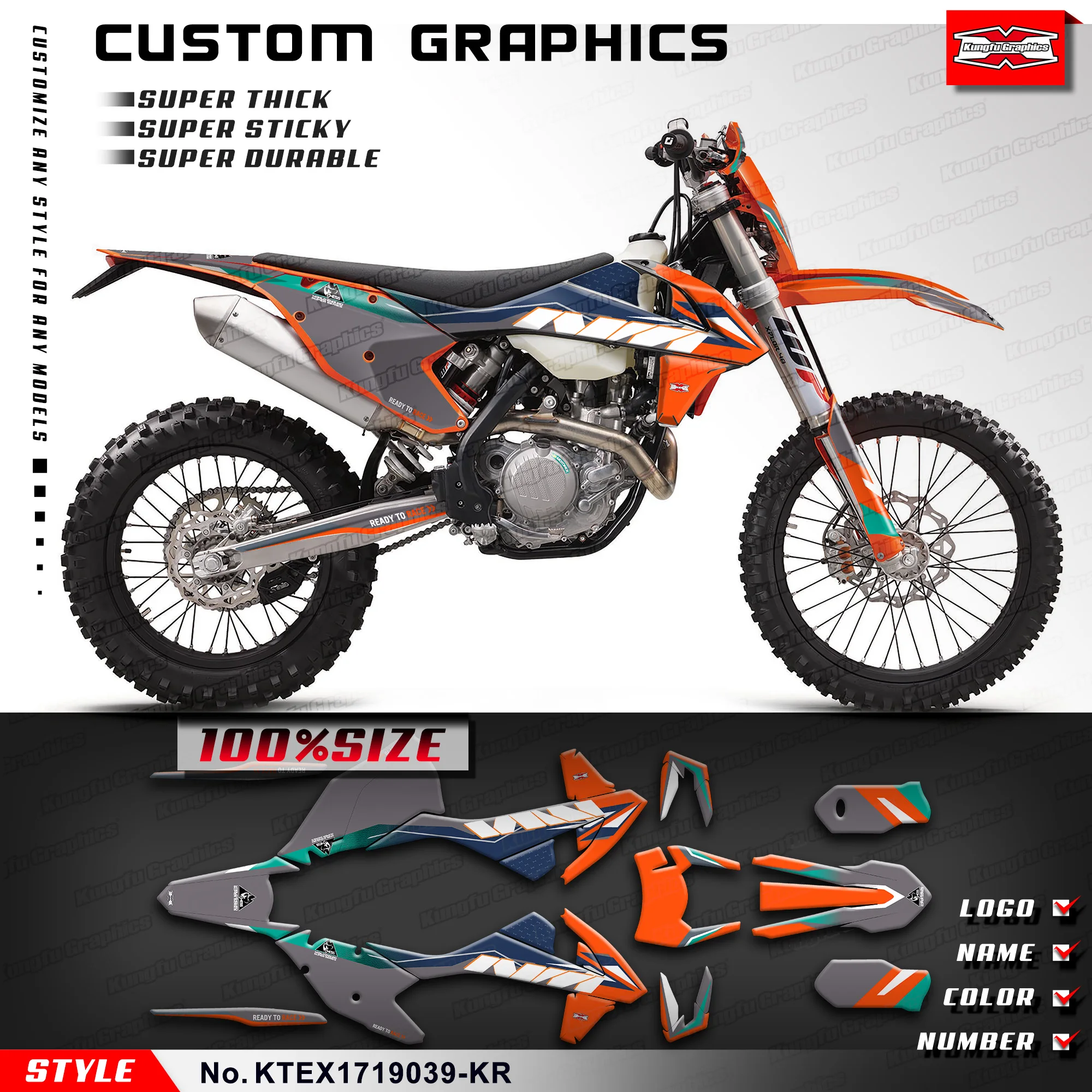 

KUNGFU GRAPHICS MX Stickers Wrap Kit for KTM 125 150 250 300 350 450 500 EXC EXC-F XC-W XCW 2017 2018 2019 Grey, KTEX1719039-KR