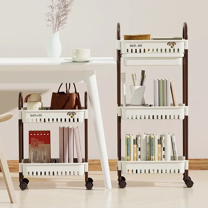 Rolling Mobile Trolley Plastic Storage Cart with Standing Type Installation for Kitchen Snack Storage Rack