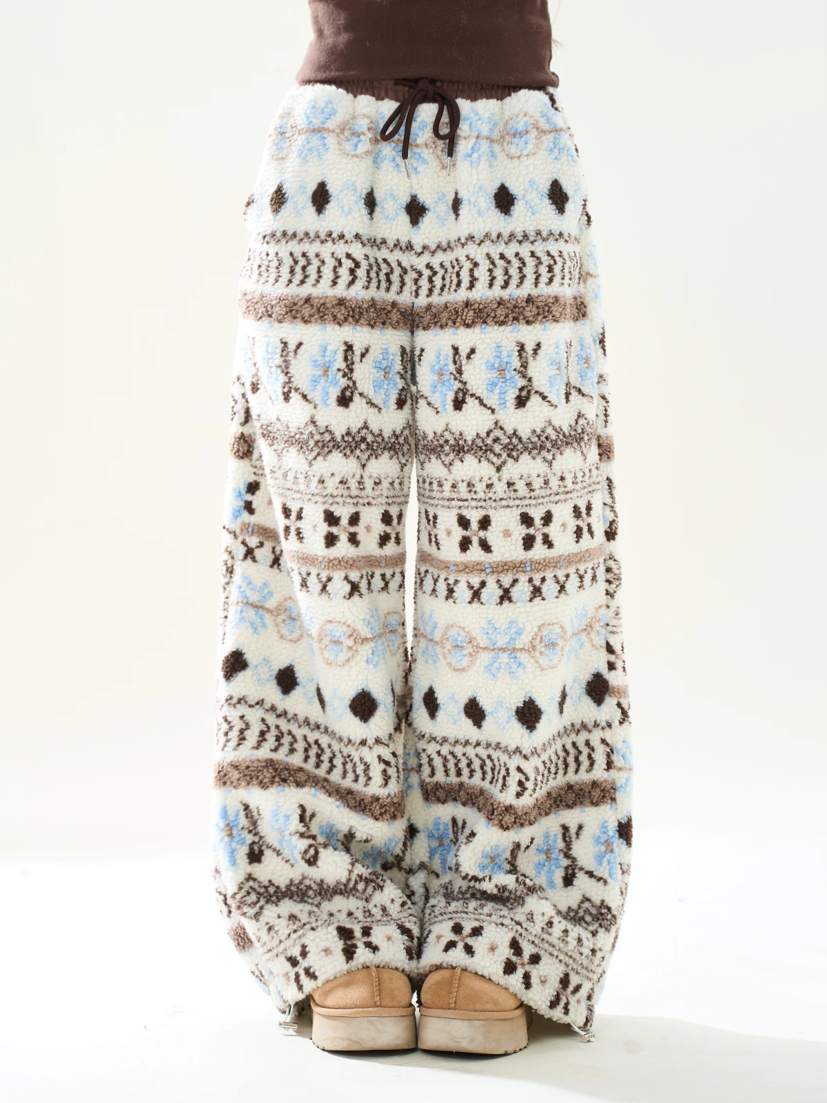 

Женские зимние брюки ENJOG в стиле ретро с узором Fair Isle, из хлопка с овечьим мехом, теплые, свободные, широкие, прямого кроя, для отдыха и активного зимнего отдыха