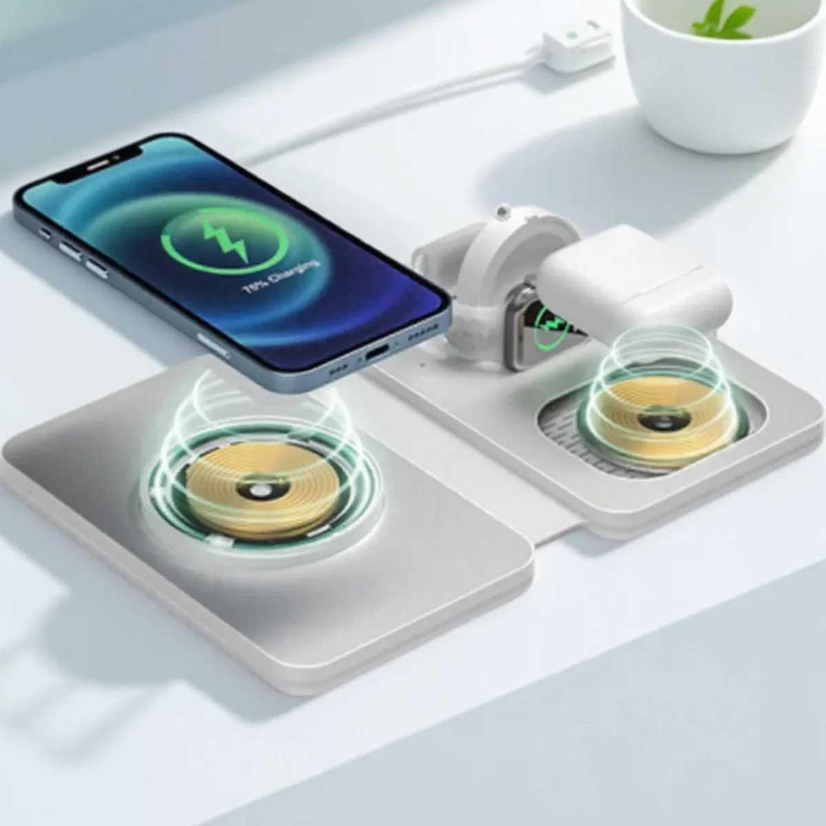

15W Wireless Charging Station Foldable 3 in 1 Charger for Apple Watch and Earbuds Fast Charging Dock Portable Stand