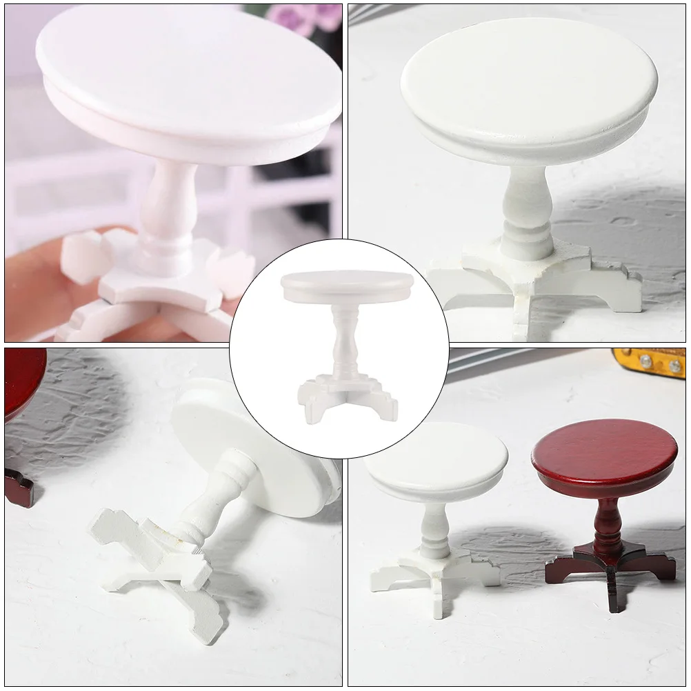 

Dollhouse Furniture Mini Coffee Table Model Adornment Miniature White Desk Small Round