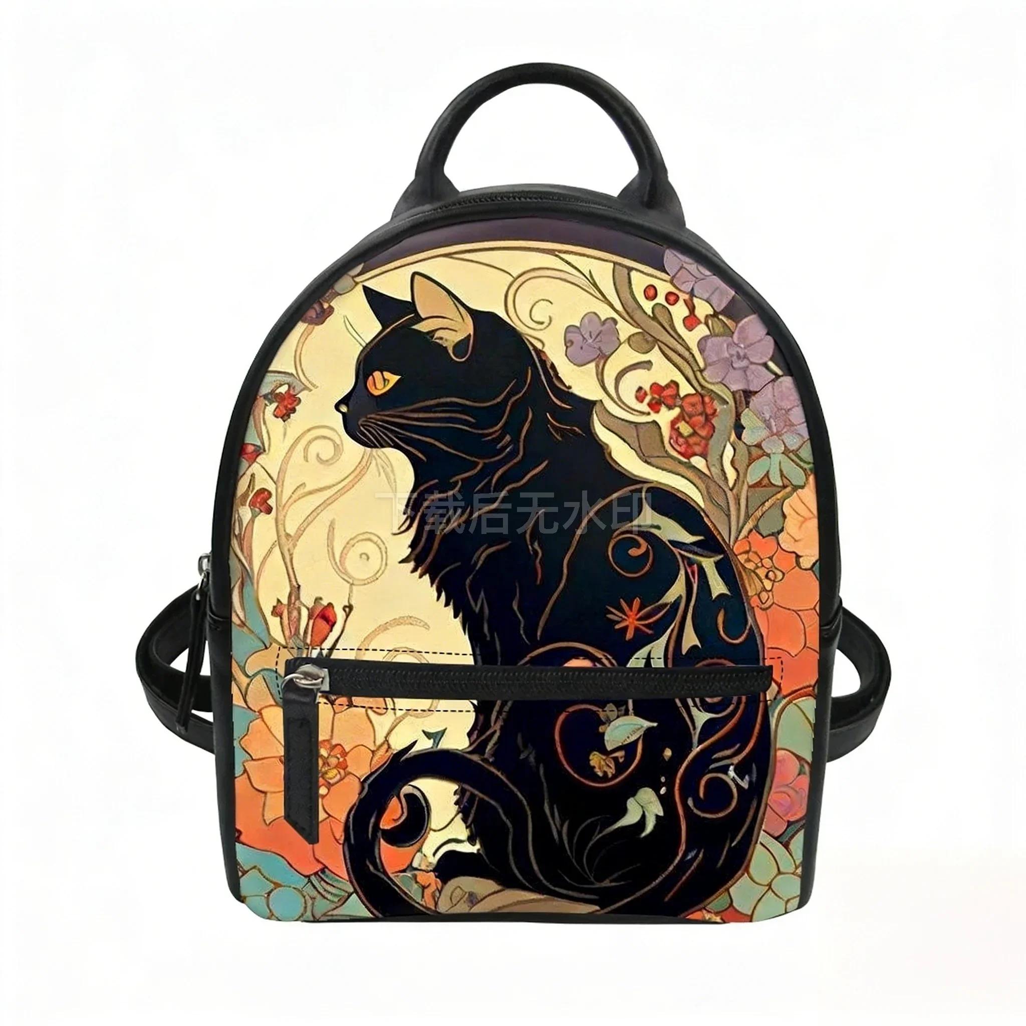 Retro literary Noble Black Cat Custom Backpack Purse Women Carter Schoolbags Double Shoulder Bag Mini Daypack Leather Travel Bag