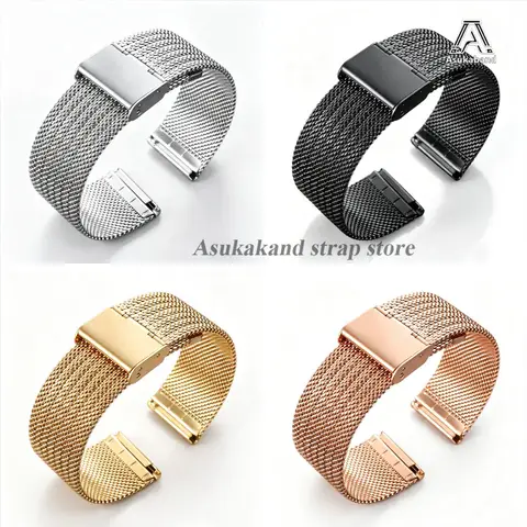 Correa de Acero Inoxidable Milanesa de 0.6 mm, 18 mm, 20 mm, 22 mm para Seiko, Liberación Rápida, para DW, Correas Metálicas Universales para Hombre y Mujer