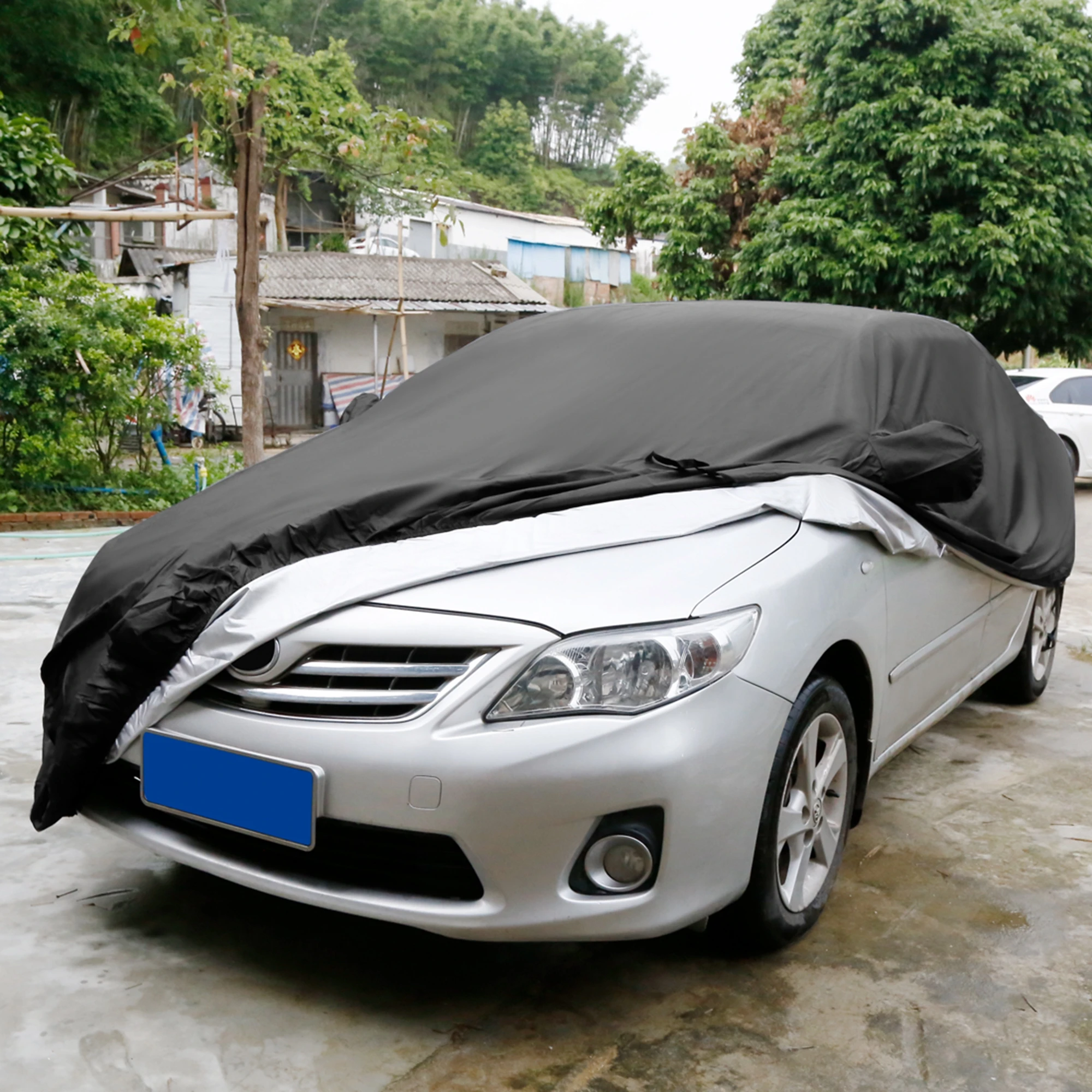 

Uxcell 3L Compact Waterproof Car Cover with Mirror Pockets - Lightweight Sun/Rain Protection for Sedan, Compact Cars