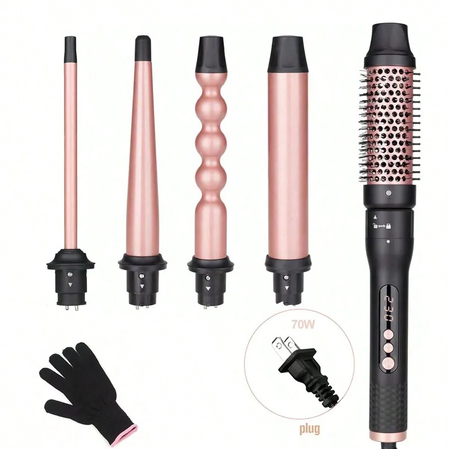 5-In-1 Curling Iron Set, 38mm, 32mm, 25mm Barrel Size, 13-25mm Adjustable Barrel Length, 5 Interchangeable Ceramic Heating Barrels With Multiple Temperature Settings，sb25042871722257212