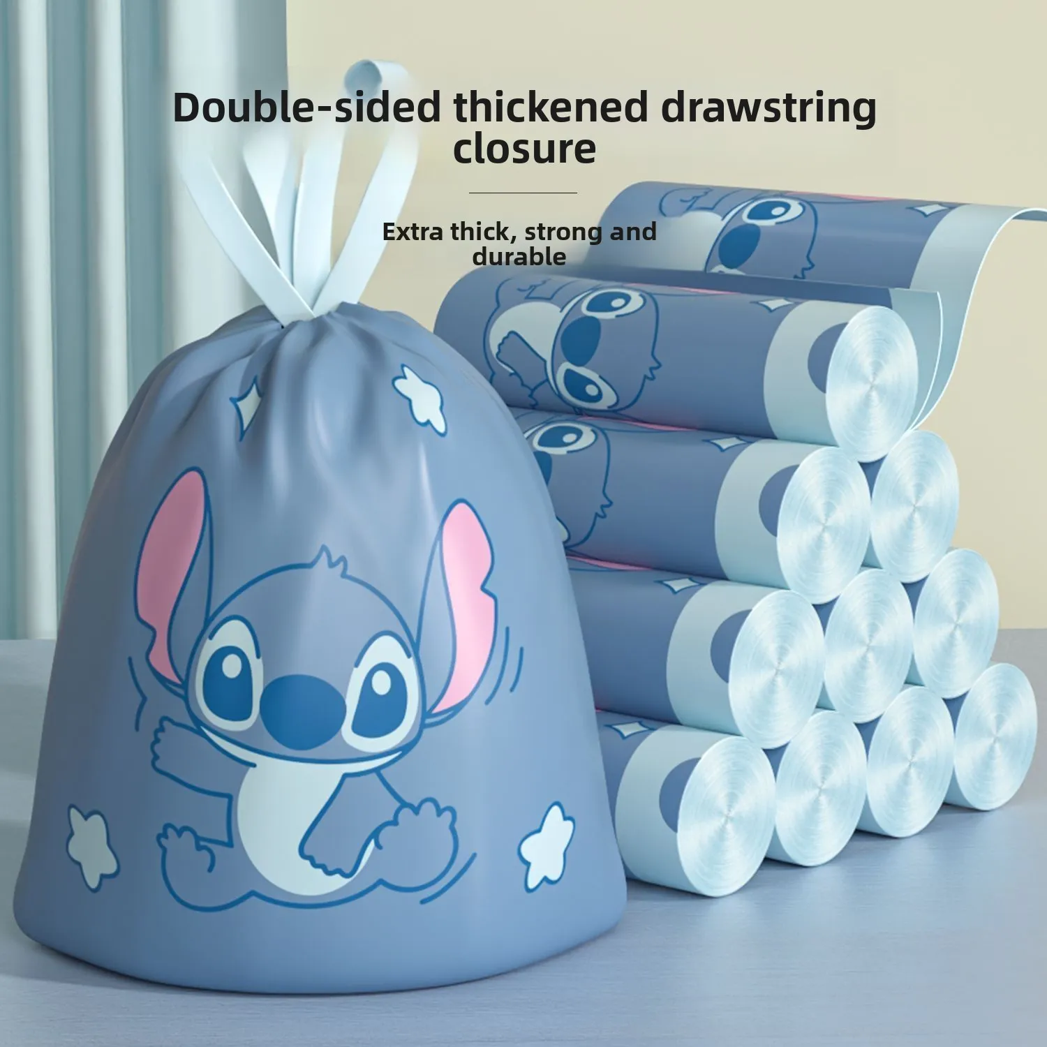 Sac poubelle de dessin animé Stitch, 24 pièces, grande capacité, épais, parfumé, mignon, sac de rangement de cuisine, périphérique Anime, vente en gros