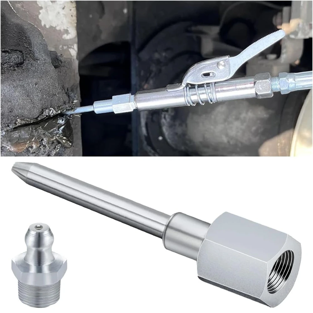 Grease Gun Needle Tip Narrow Grease Needle Nozzle Adapter with 1/8 Inch NPT Threads Hardened Steel Grease Gun Fitting