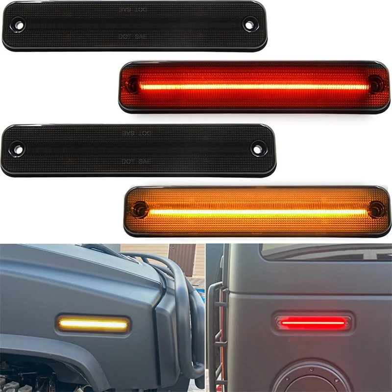 4Pcs For HUMMER H2 2003-2009 Full LED Cab Roof Kit LED Side Marker Smoked Front Rear Amber Red LED Turn Signal Warning Lamp