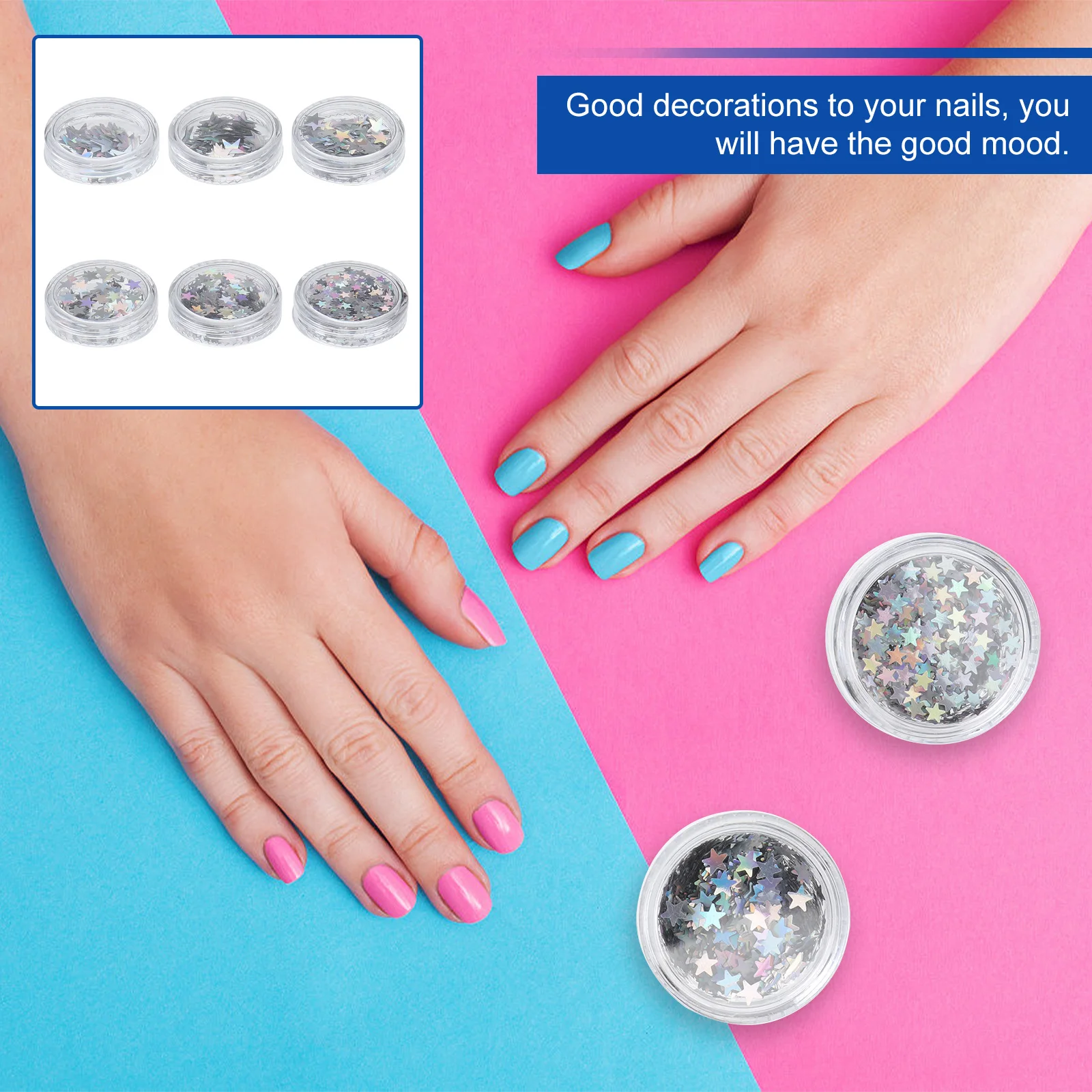 قطع فضية لامعة من البلاستيك الملون لتزيين الأظافر لمتجر المنزل قطع مانيكير لامعة المعين #1