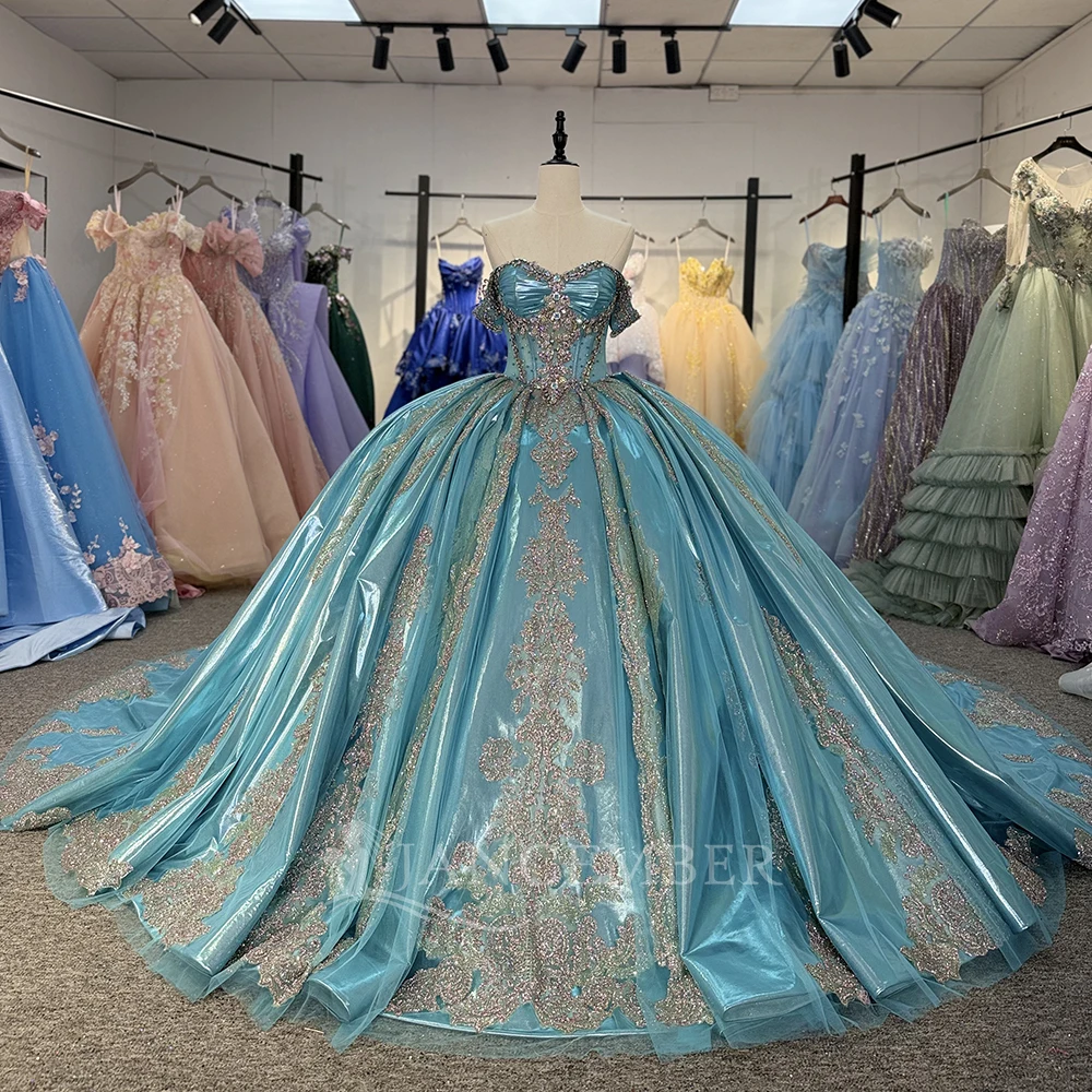 Quinceanera Dresses Ball Gown Scoop Beaded Short Sleeves Sweet 16 Dresses Crystal 15 Anos Customized vestido de 15 quinceañera