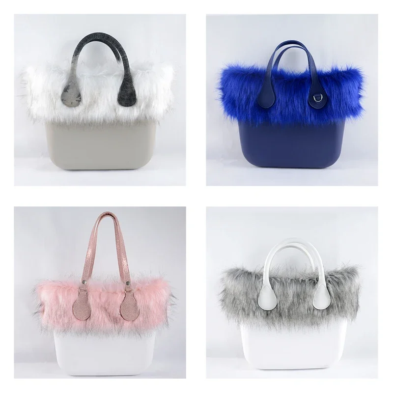 New Women Winter Autumn Faux Fox Fur Furry White Black Trims for O BAG Thermal Plush Decoration Fit for Classic Big Mini Obag