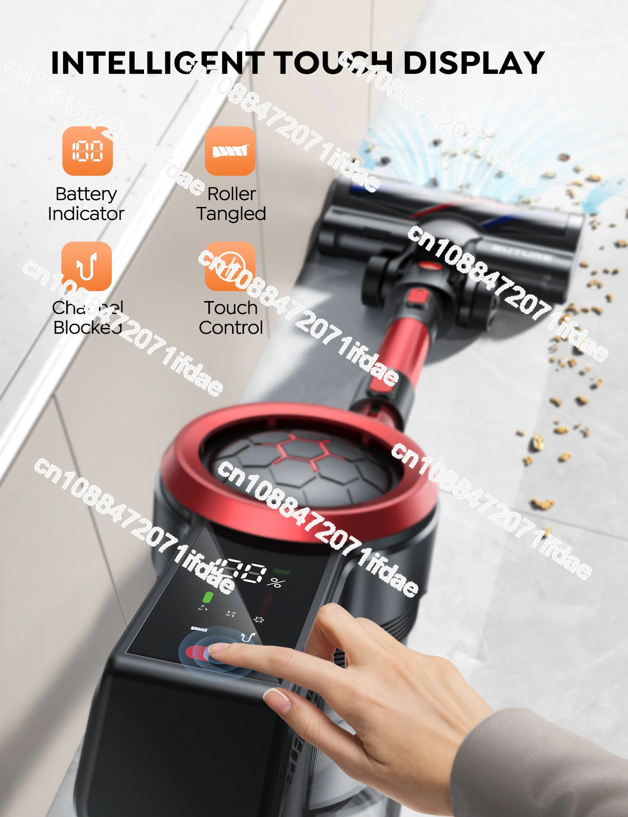 BuTure JR700 1.2L 1.2L Touch Screen Wireless Up to 55Mins Handheld Vacuum Cleaner 33Kpa Rechargeable Cordless Vacuum Cleaner