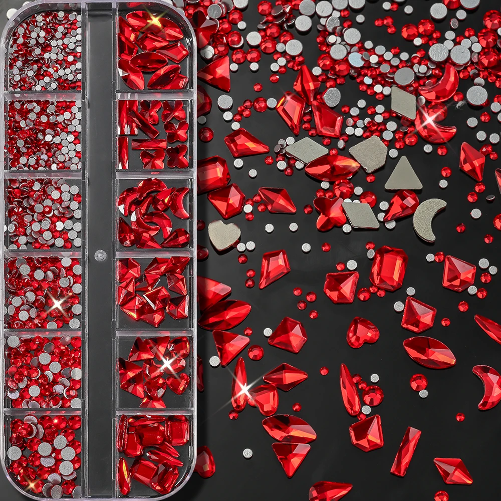 12 شبكة أحمر أخضر أزرق غير منتظم مسمار الراين شقة الظهر جولة الحب قطرة الماء القمر مسمار الفن جوهرة عيد الميلاد مانيكير الديكور #2