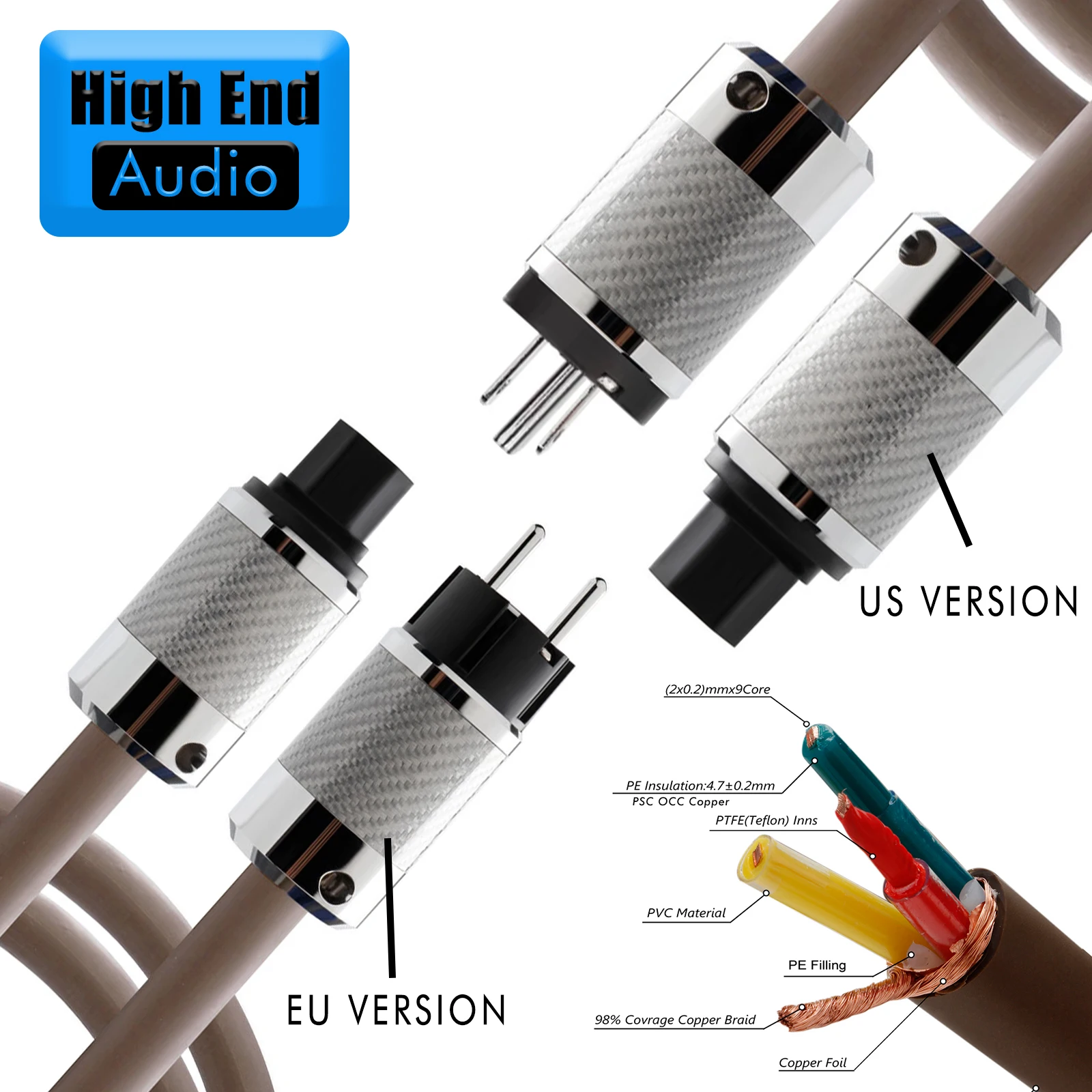 Hifi OCC Power Cord audiophile occ US/EU power cable IEC C15 Carbon Fiber housing Female Power Connector Amplifier Speaker Wire