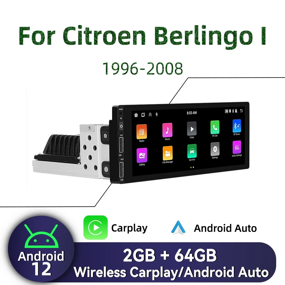 

1-диночное радио Android для Citroen Berlingo I 1996-2008 гг., авторадио Carplay, Android, авто стерео, автомобильное мультимедийное головное устройство, GPS BT, WIFI