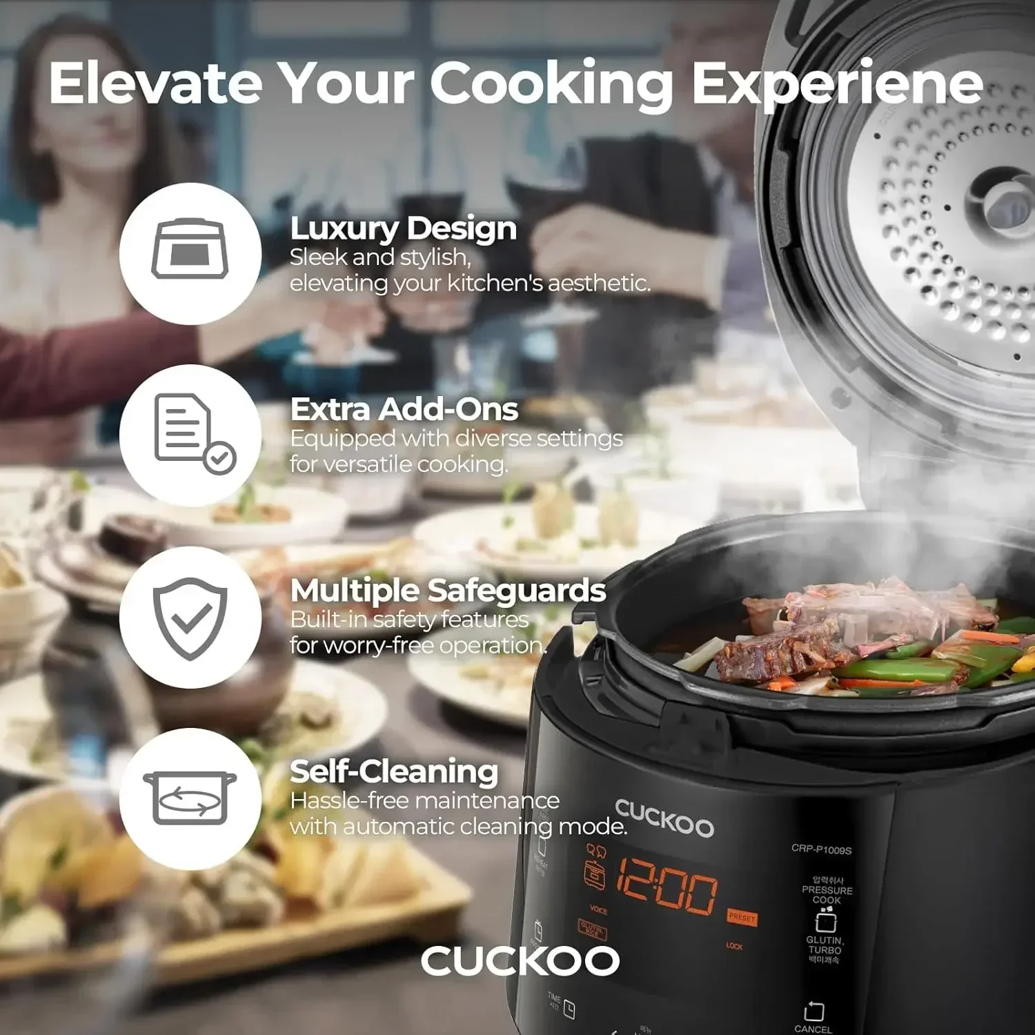 CUCKOO CRP-P1009SB 10-Cup (Uncooked) / 20-Cup (Cooked) Heating Pressure Rice Cooker & Warmer with Nonstick Inner Pot,