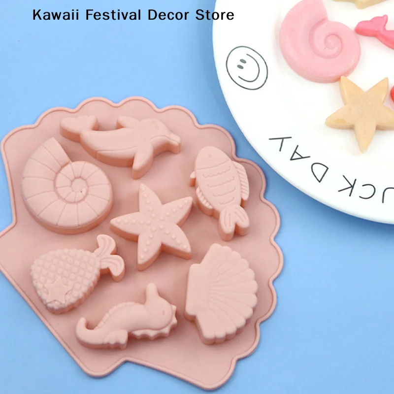【K】Under The Sea Silicone Chocolate Mold Ocean Marine Animal Dolphin Mermaid Tail Soap Mold Cake Decorating Tools Cupcake Topper