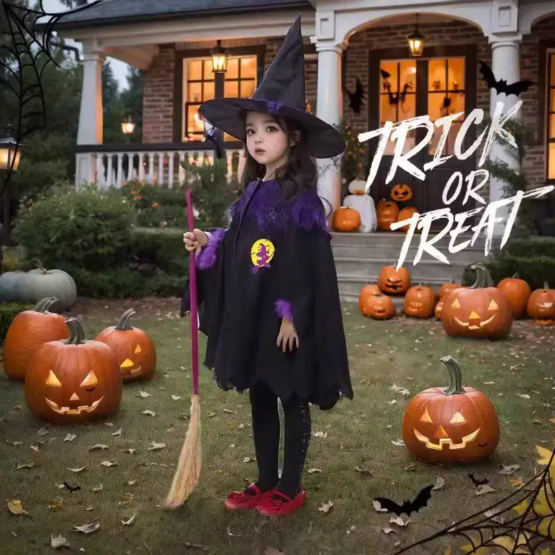 

Halloween Children's Costume Witch Cape Cloak Role Play Cute Vampire Girl Little Witch Cosplay Outfit