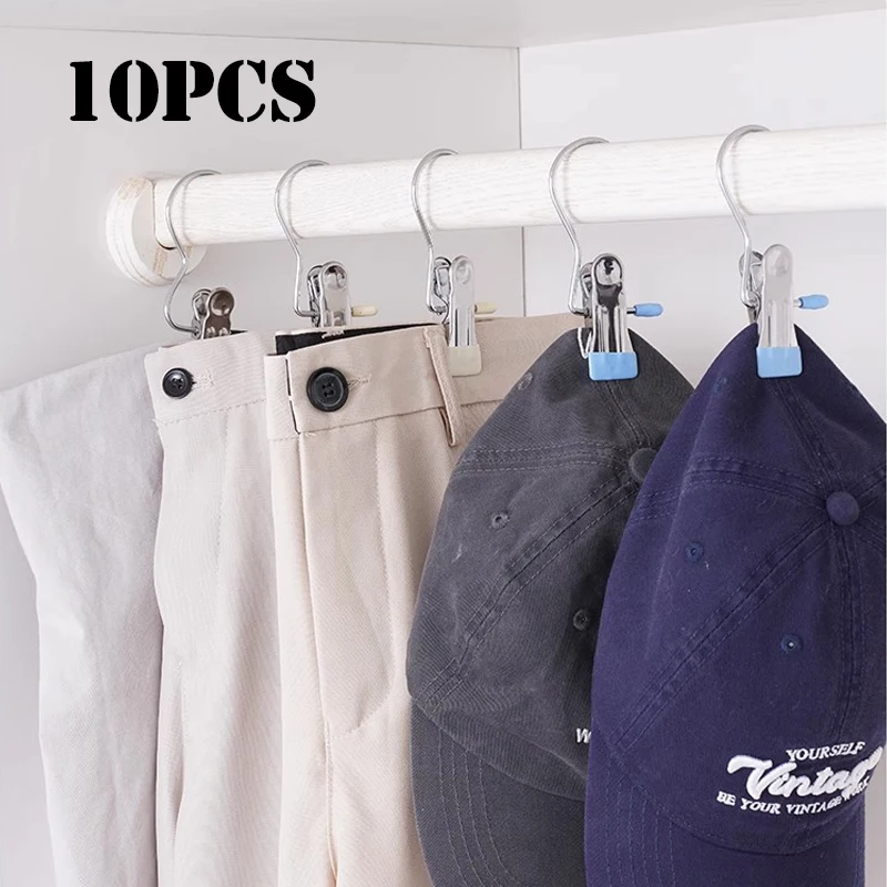 ポータブルステンレス鋼ブーツハンガー、ランドリーフック、洋服ピン、クローゼットクリップ、靴下、パンツ、帽子、ハンギングクリップ、10個