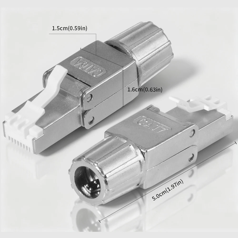 Shielded Toolless RJ45 Cat6A Connector, 10Gbps 500MHz Termination Plug for 23-26AWG LAN Ethernet Cable