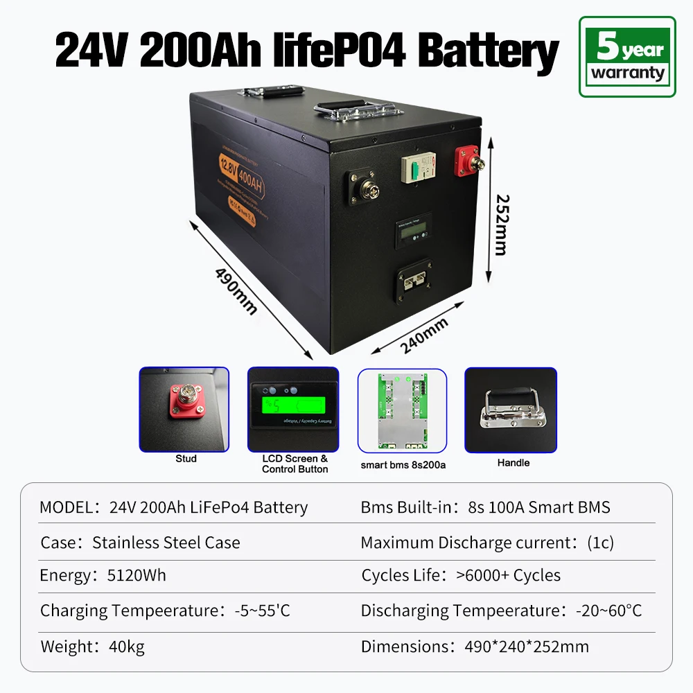 LiFePO4 Batterie 24V 200Ah 12V 100Ah 300Ah 400Ah Batterie BMS Grade A 6000+ Cycle For Solar Power System RV PL EU STOCK Low Pric