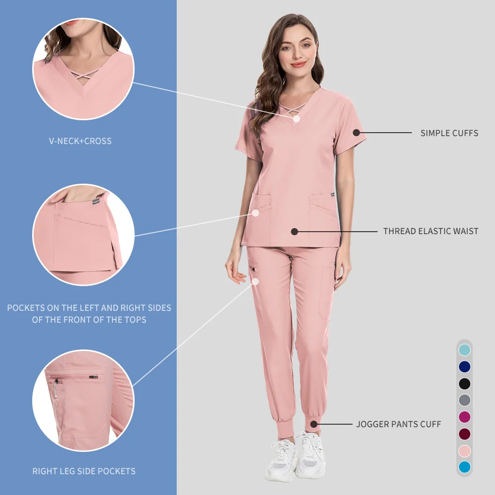 Hospital médico enfermeira uniforme feminino esfrega ternos cirúrgicos topos calças multicolorido workwear casual jogger roupas médico esfrega conjunto